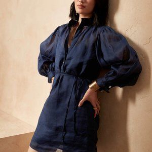 Banana Republic Linen 'Rami' Puff Sleeve Shirt Dress
